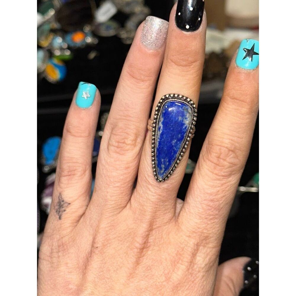Blue Lapis Teardrop Sterling Silver Overlay Ring Size 8